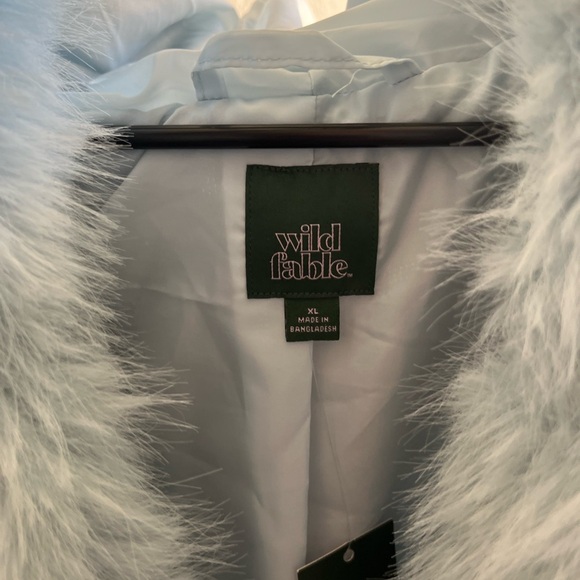 Faux Fur Hooded Coat baby blue / size large / XL - Picture 2 of 4